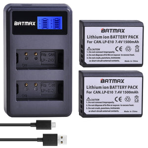 LP-E10 Battery & LCD Dual USB Charger for Canon 1100D 1200D 1300D Rebel T3 T5 T6 KISS X50 X70