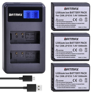 LP-E10 Battery & LCD Dual USB Charger for Canon 1100D 1200D 1300D Rebel T3 T5 T6 KISS X50 X70