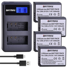 Load image into Gallery viewer, LP-E10 Battery &amp; LCD Dual USB Charger for Canon 1100D 1200D 1300D Rebel T3 T5 T6 KISS X50 X70