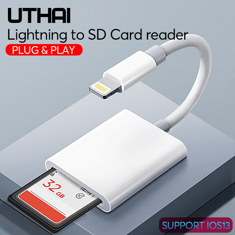 UTHAI C27 Card Reader for SD to Lightning Smart Camera SD Memory Card Adapter for iPhone iPod Apple Memory Cards Use No APP Need